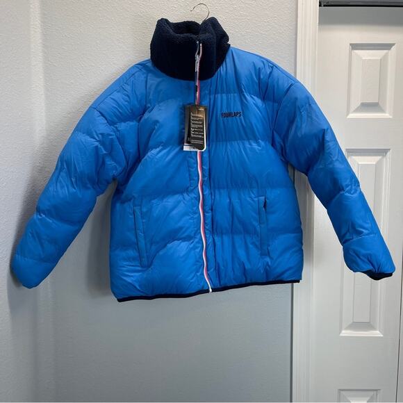 Reversible Polar Quilted sherpa Jacket Large Navy Cornflower - Picture 6 of 15